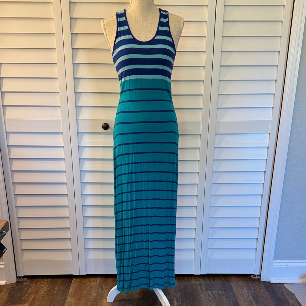 Calvin Klein Blue and Teal Striped Maxi Dress